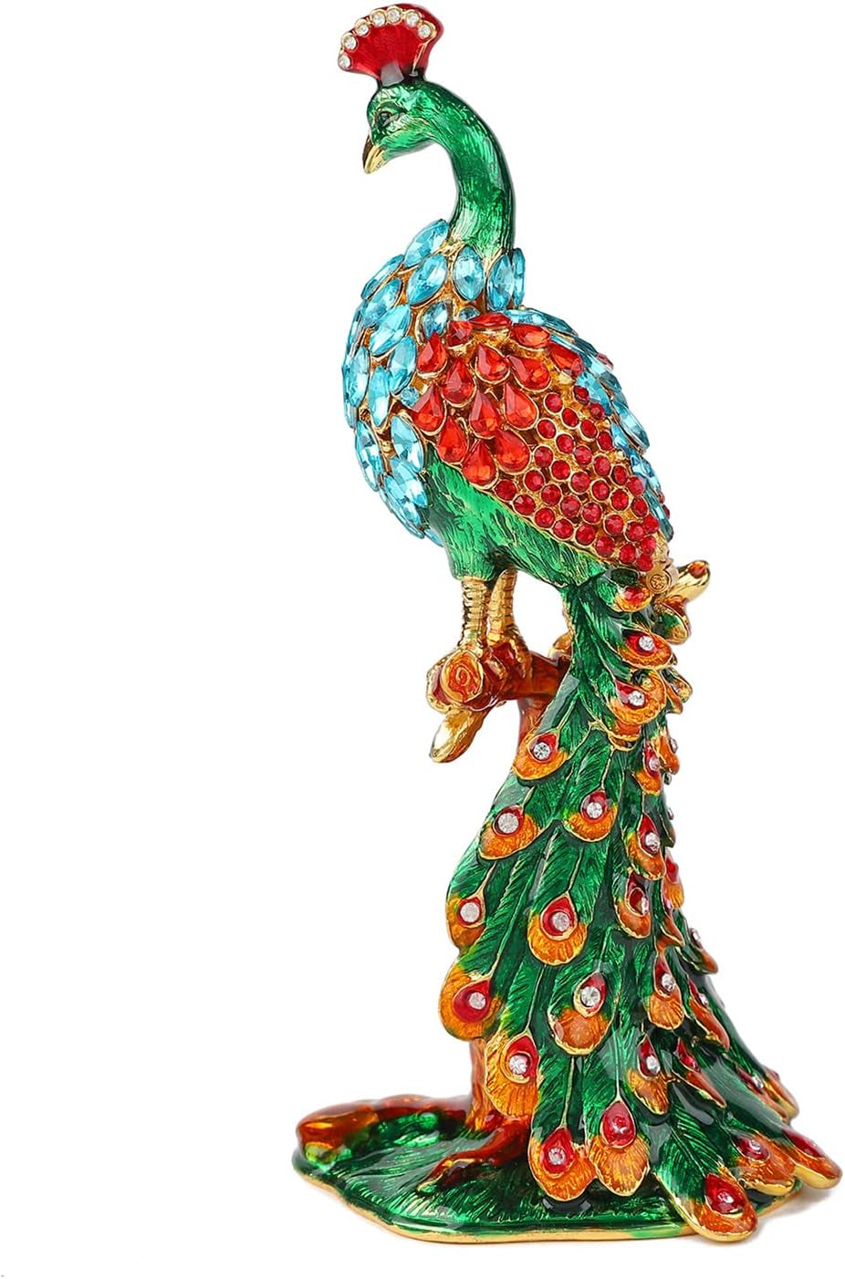 Peacock Trinket Boxes Hinged Enamel Hand-Painted Animals Craft Ornaments Decorative Jewelry Box Unique Gift for Home Decor (Green)