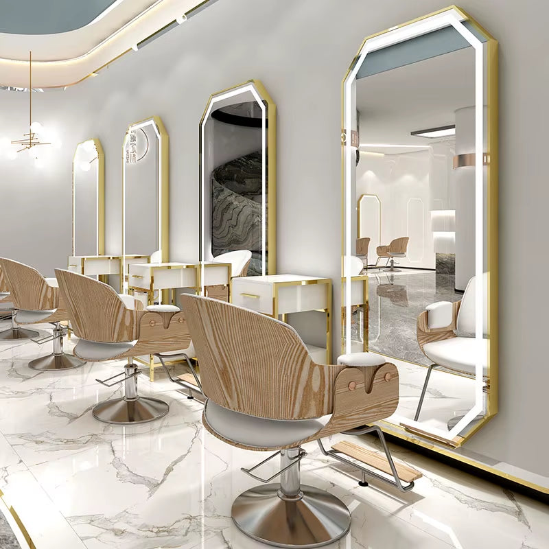 Modern Single Sided Mirror Statios Silver Frame Salon Mirror Hairdressing Beauty Salon Mirrors with Led Light