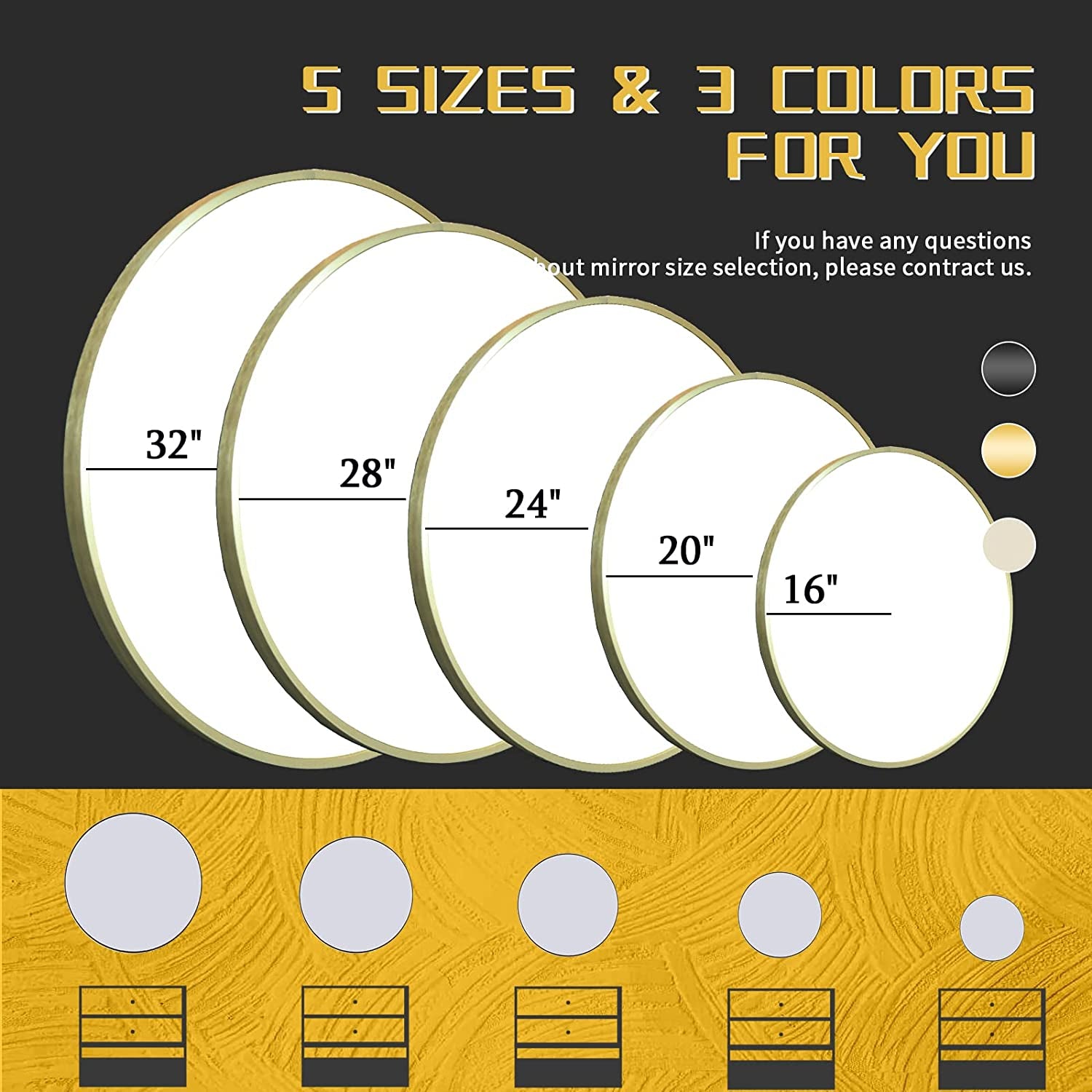 16" Wall Circle Mirror for Bathroom, Living Room, Vanity, Bedroom - Matte Gold round Mirror