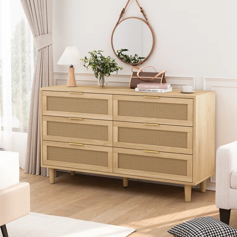 Ayanna 6 Drawer 51.18" Wide Rattan Storage Dresser