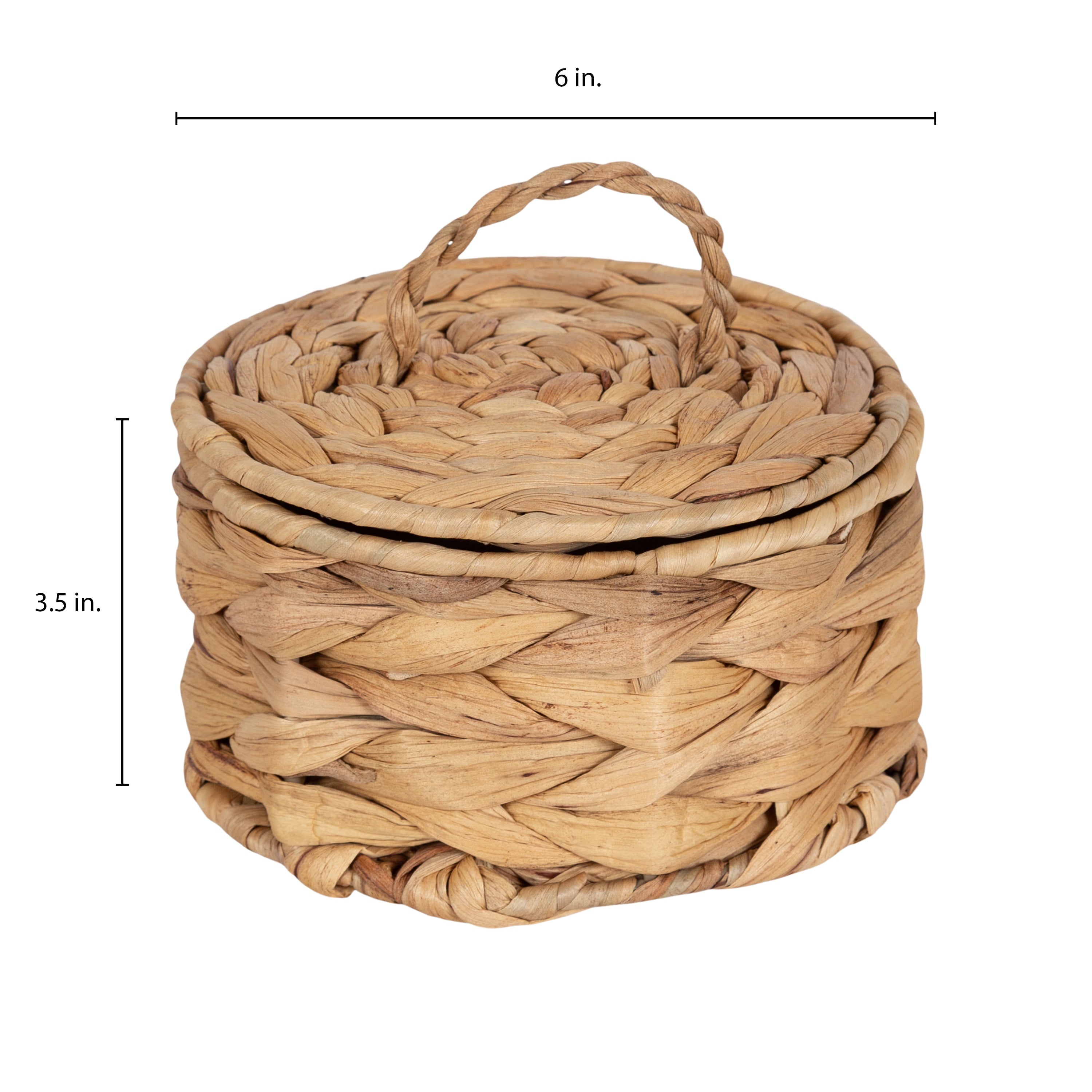 Design Ovation 3.5” X 6” round Trinket Box with Lid in Water Hyacinth Natural Material
