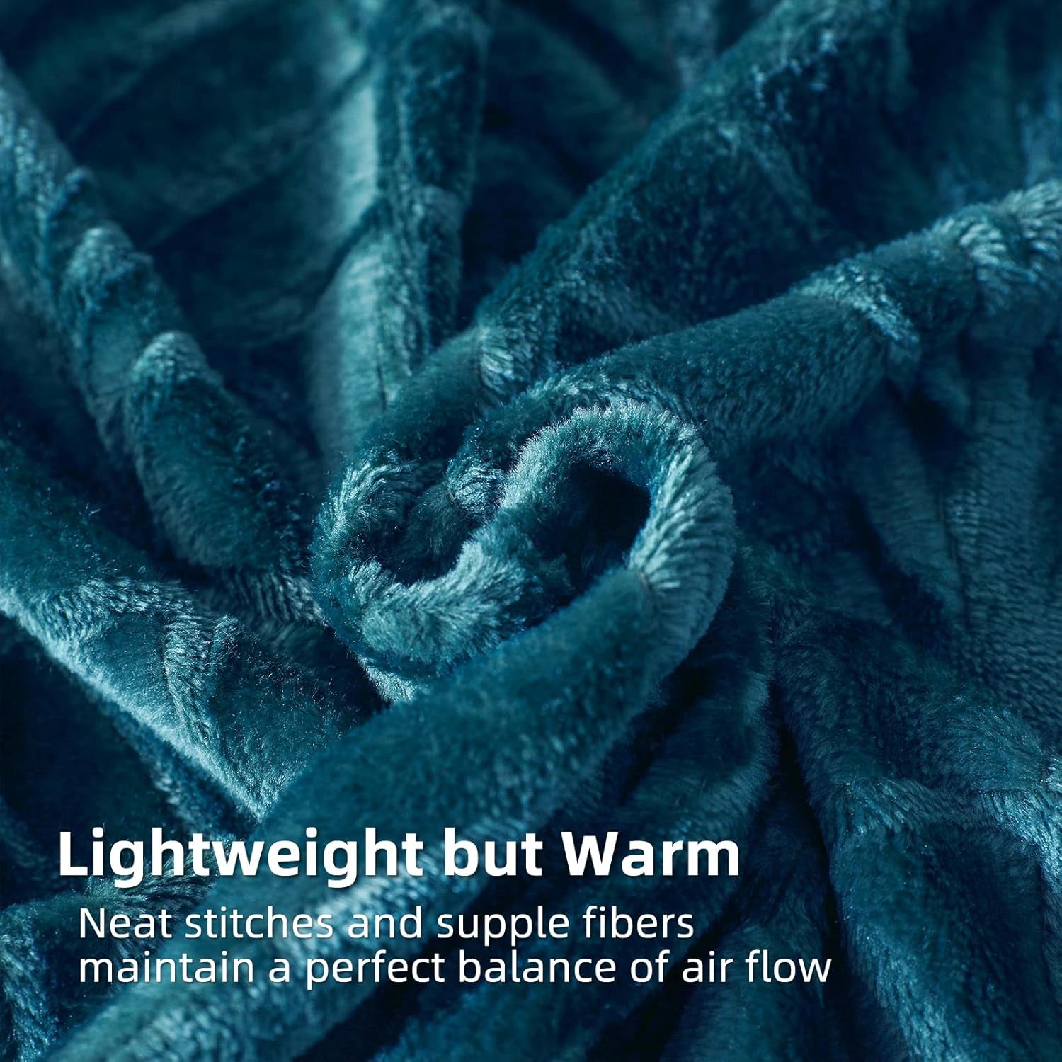 Flannel Fleece Twin Size Blanket for Bed, Soft Fluffy Velvet Bedspread Coverlet with Decorative Vintage Pattern for All Season, Warm and Lightweight, 90X66 Inch, Teal