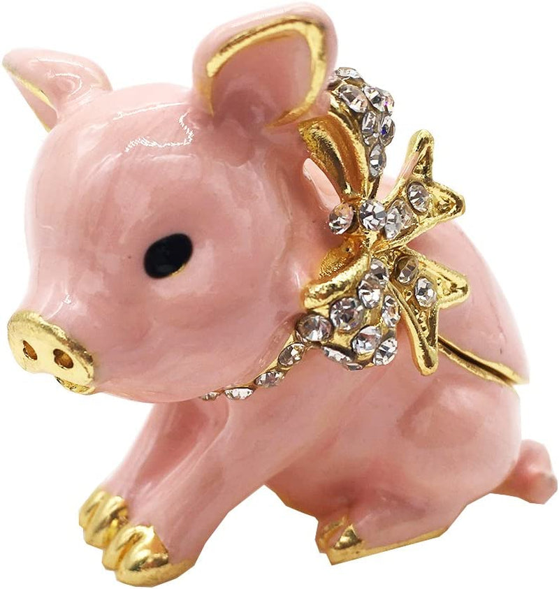 Handcrafted Pewter Trinket Box Jeweled New Lovely Pig Jewelry Box