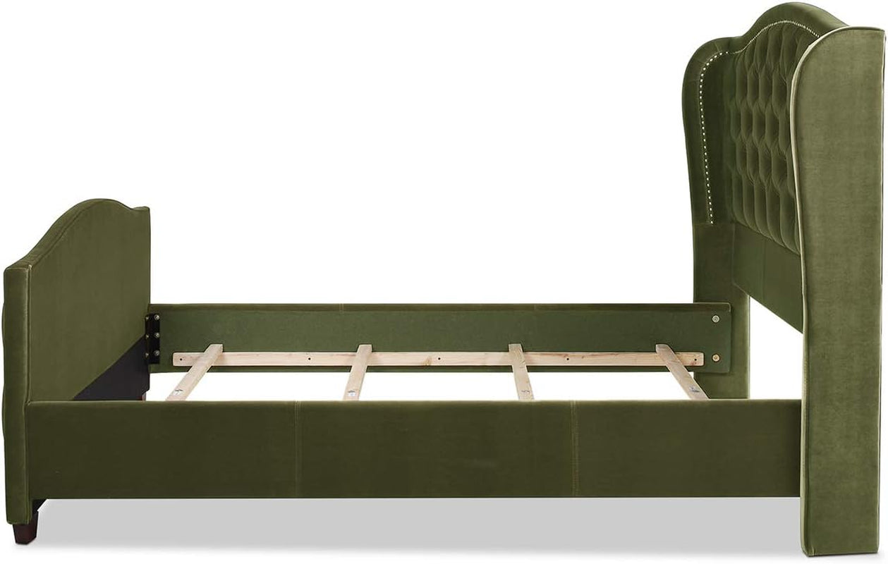Marcella Upholstered Shelter Headboard Bed Set, Queen, Olive Green Performance Velvet