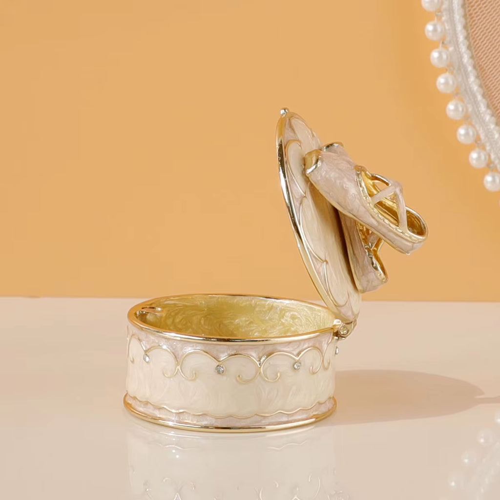 Pink Ballet Shoes Trinket Box Hinged Crystal Enameled Ornament Decorative Hand-Painted Jewelry Ring Storage Keepsake Box