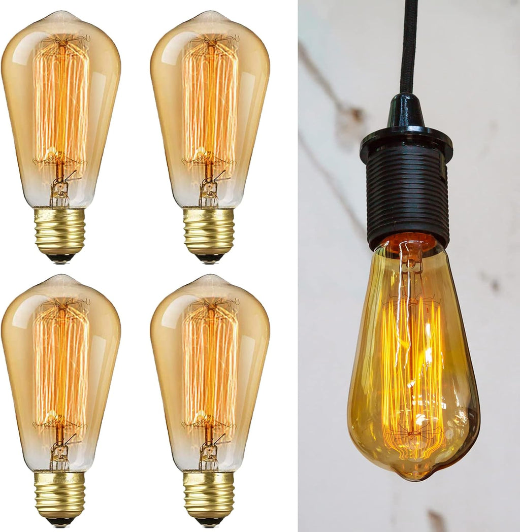 Vintage Edison Light Bulb, ST64 Vintage Light Bulb 60Watt, Vintage Style Light Bulbs E26 Standard Medium Base, Dimmable 2300K Amber Warm Glass Bulbs for Pendant Light, Lantern, Wall Sconce (4Pack)