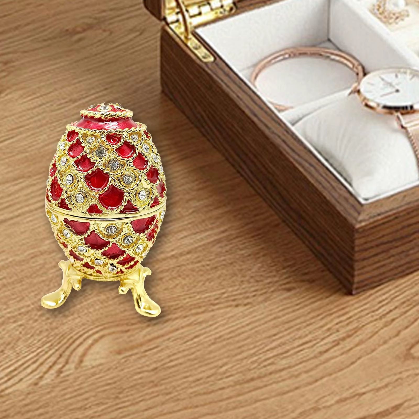 Easter Egg Shape Trinket Box Unique Figure Faberge Egg Jewelry Organizer
