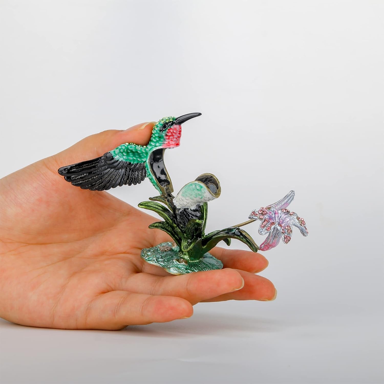 Humingbird Figurines with Flower Girls Jewelry Boxes Hummingbird Gifts Humming Bird Decorative Trinket Boxes Hinged Box Home Decor