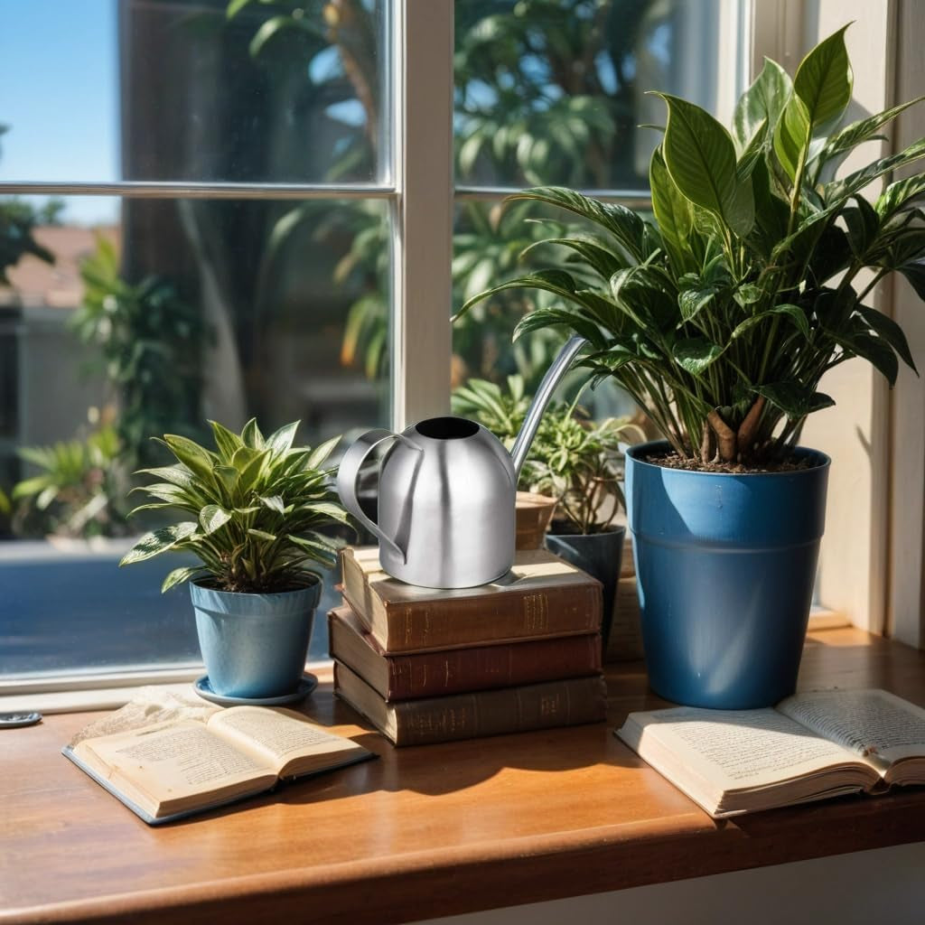 Small Watering Can for Indoor Plants Stainless Steel Bonsai Watering Can Mini Metal (15Oz/450Ml)