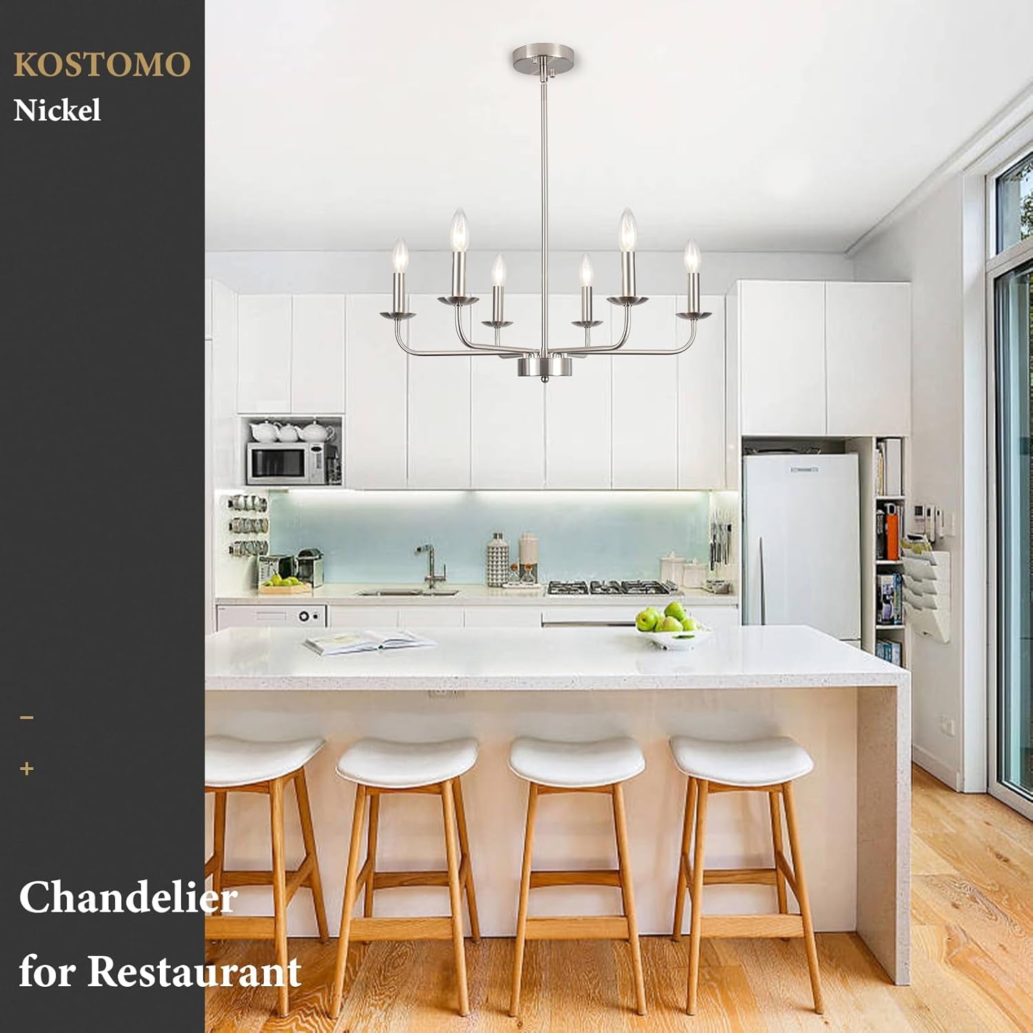 Dining Room Chandelier Nickel Chandelier Modern Farmhouse Candle Ceiling Light Contemporary 6 Lights Pendant Light Fixtures for Bedroom Living Room Kitchen Island Foyer