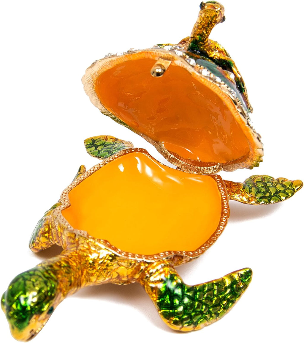 Hand Painted Sea Turtle Tortoise Decorative Hinged Enamel Trinket Box Unique Gift for Family