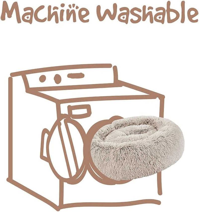 Donut Dog Bed Faux Fur Fluffy Calming Sofa for Medium Dogs, Soft & Plush anti Anxiety Pet Couch for Dogs, Machine Washable Coco Pet Bed with Non-Slip Bottom, 30"X30"X7" Tan