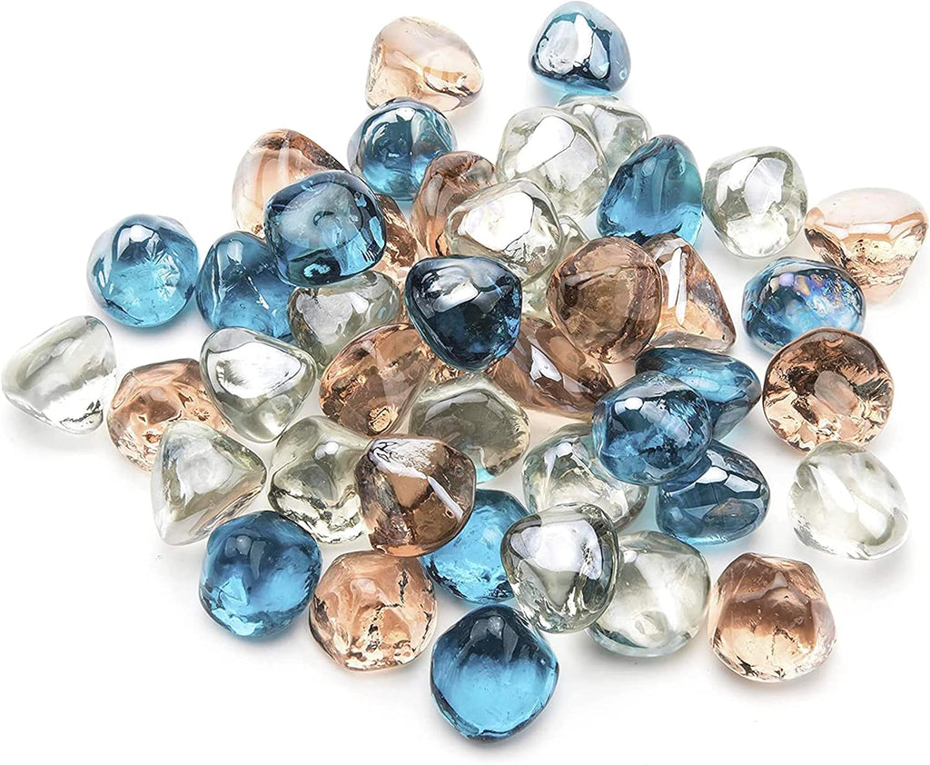 20Lb Fire Glass Diamonds 1 Inch Fire Pit Glass Fire Glass Rocks for Gas Fireplace Blended Margarita Azure Blue,Pink,Crystal Luster