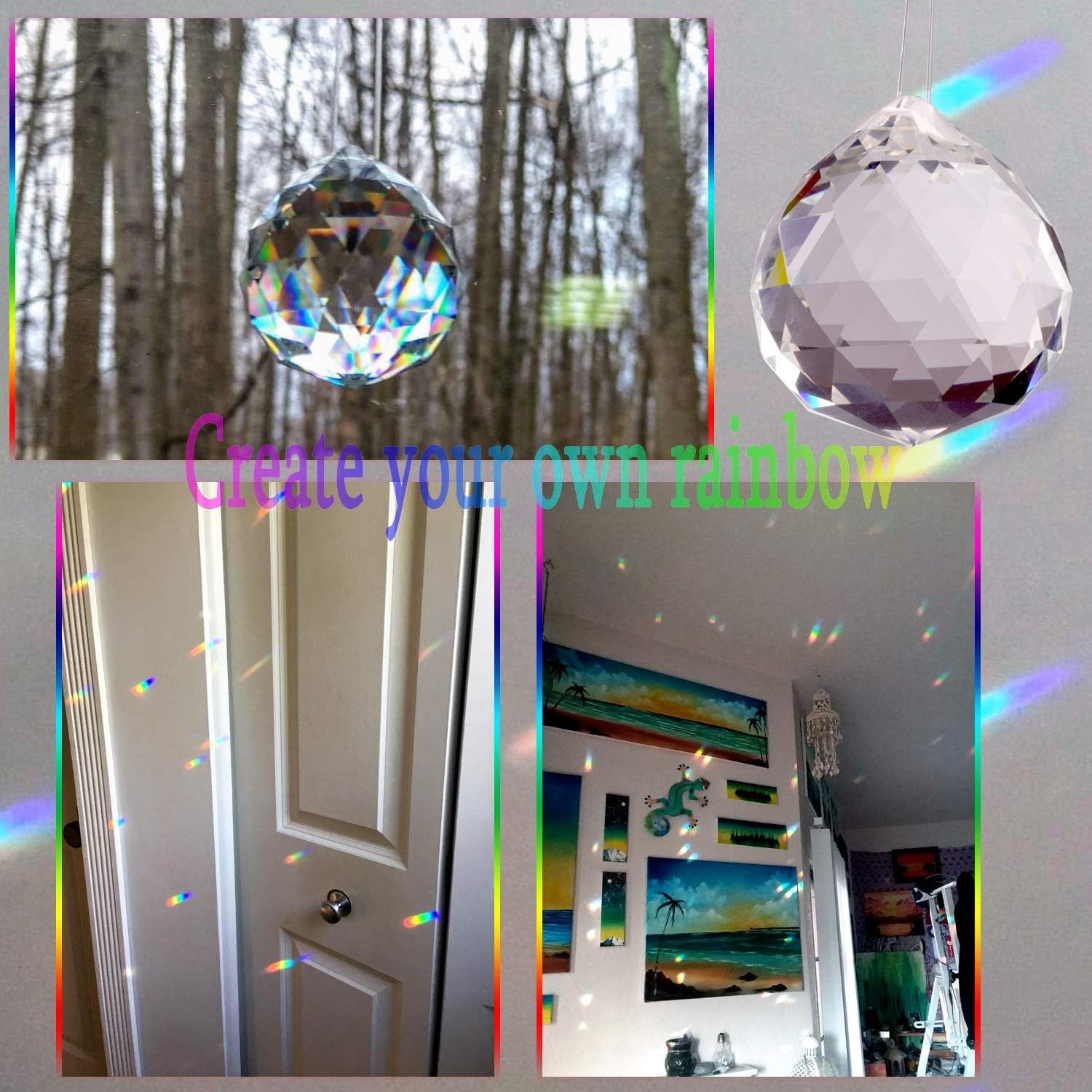 3.15Inch Hanging Large Prism Pendant,Prisms Sun Catcher Rainbow Maker Crystal Sunshinecatchers for Windows, Crystal Sunshinecatcher Pendant,Hanging Crystals with 1 Cloth Bag and 1 Lanyard