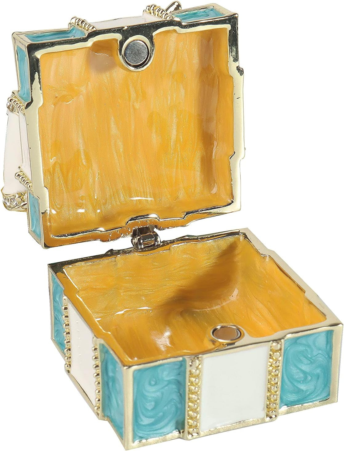 Mini Enamel Rhinestones Bow-Knot Jewelry Box Bow-Knot Hinged Trinket Box Bow Bling Trinket Box Miniature Figurine Ring Box for Women Girls Wedding Birthday Gift Christmas (Blue)