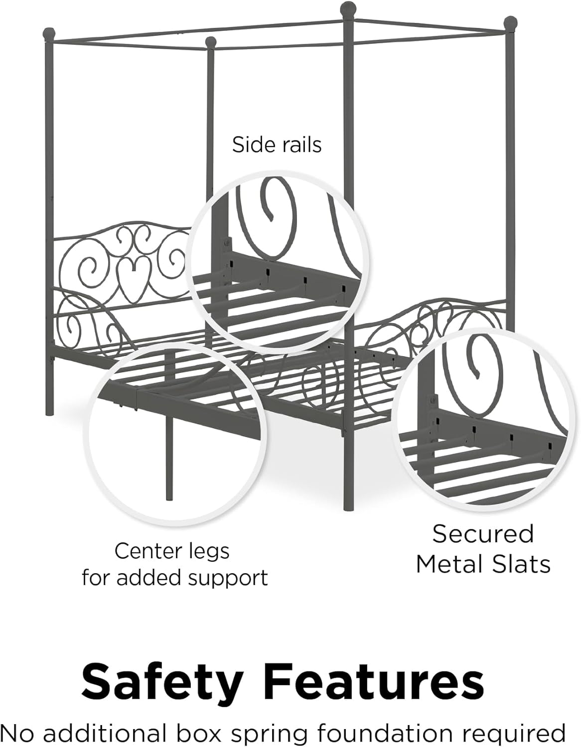 4020959 Sturdy Bed Frame, Twin, Pewter