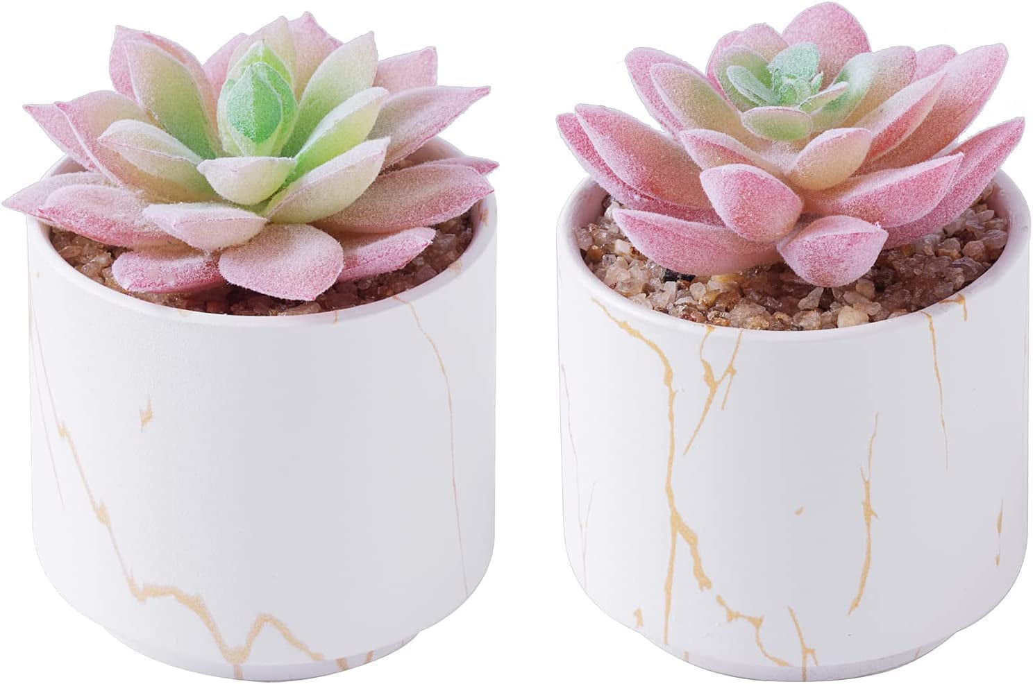 Succulents Plants Artificial, Mini Fake Succulents in White Ceramic Pots for Desk Livingroom Bathroom and Home Decoration Office Decor for Women Set of 2 Artificial Succulents