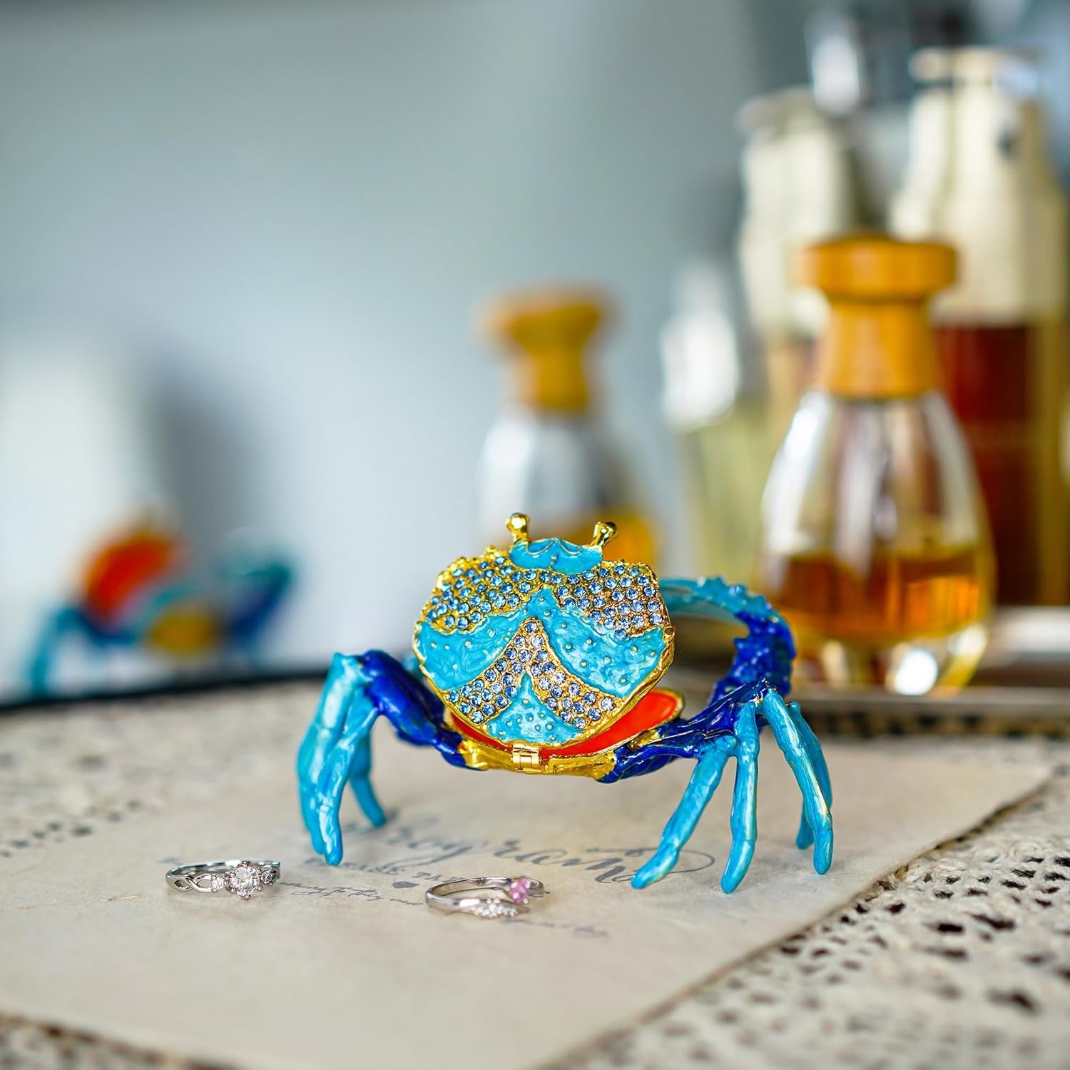 Crab Jewelry Trinket Boxes Hinged Animal Jeweled Trinket Box Decorative Crab Collectible Figurine