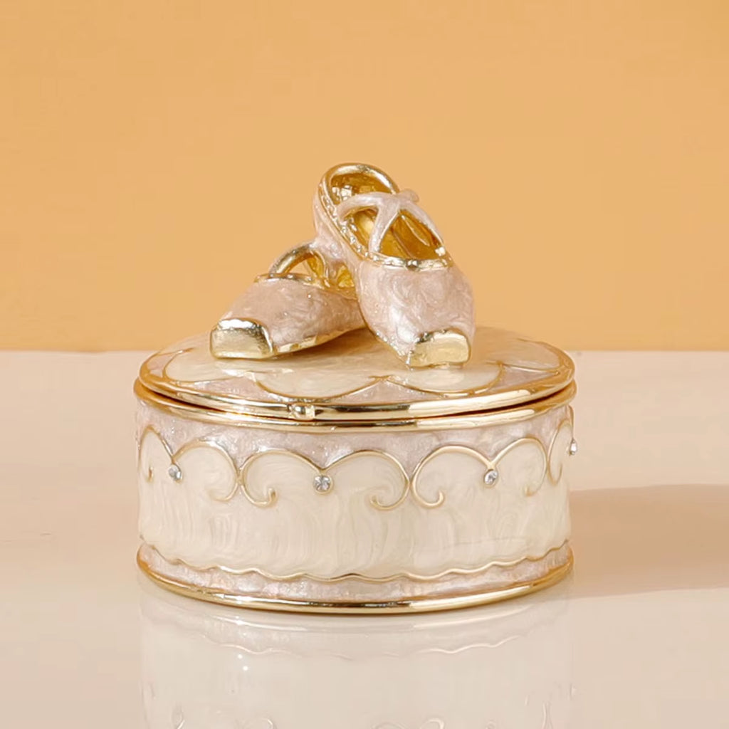 Pink Ballet Shoes Trinket Box Hinged Crystal Enameled Ornament Decorative Hand-Painted Jewelry Ring Storage Keepsake Box