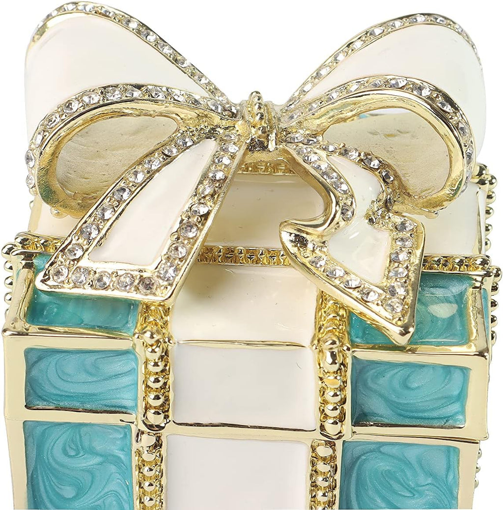 Mini Enamel Rhinestones Bow-Knot Jewelry Box Bow-Knot Hinged Trinket Box Bow Bling Trinket Box Miniature Figurine Ring Box for Women Girls Wedding Birthday Gift Christmas (Blue)