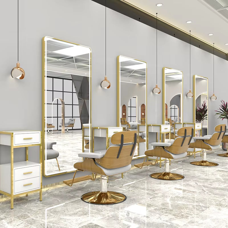 Modern Single Sided Mirror Statios Silver Frame Salon Mirror Hairdressing Beauty Salon Mirrors with Led Light