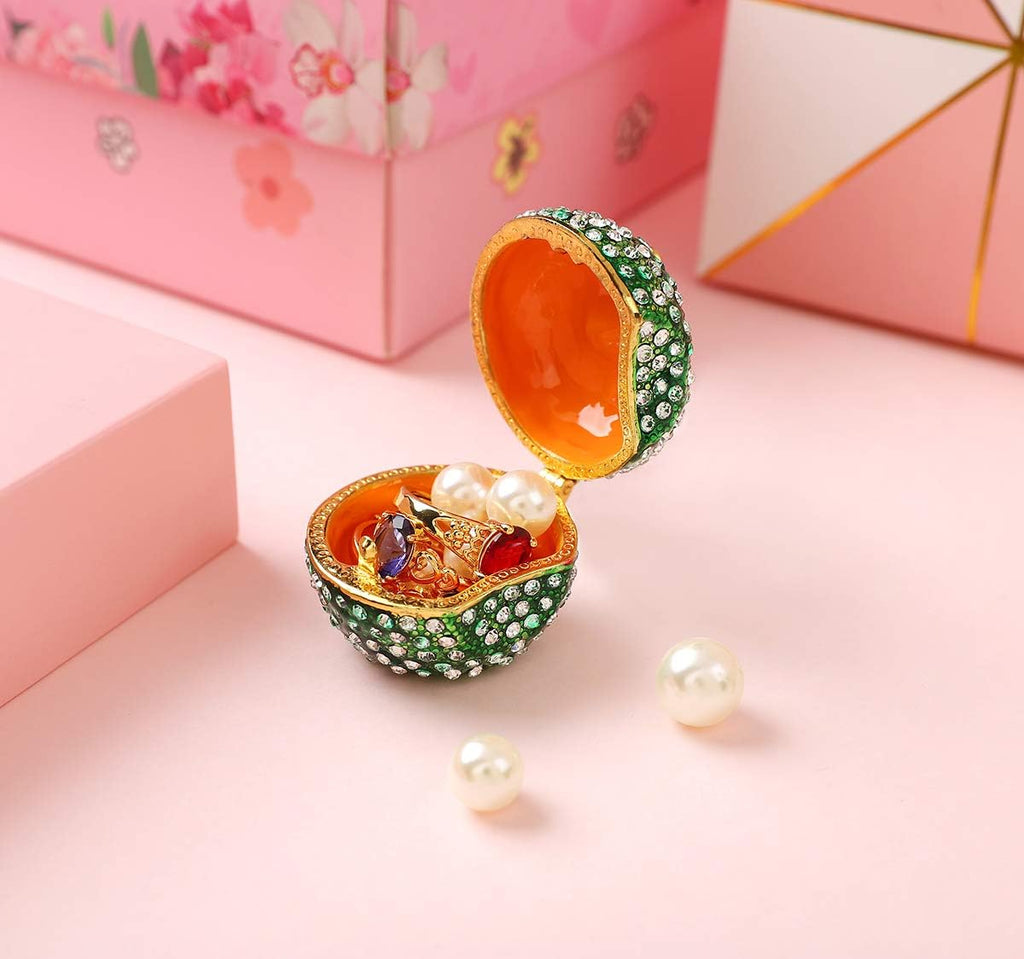 Green Lucky Apple Trinket Boxes Hinged Hand-Painted Little Jewelry Box Ornaments Craft Gift for Women Girls