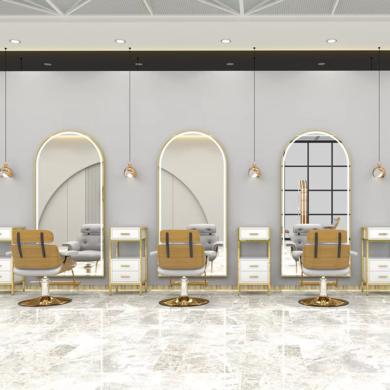 Modern Single Sided Mirror Statios Silver Frame Salon Mirror Hairdressing Beauty Salon Mirrors with Led Light