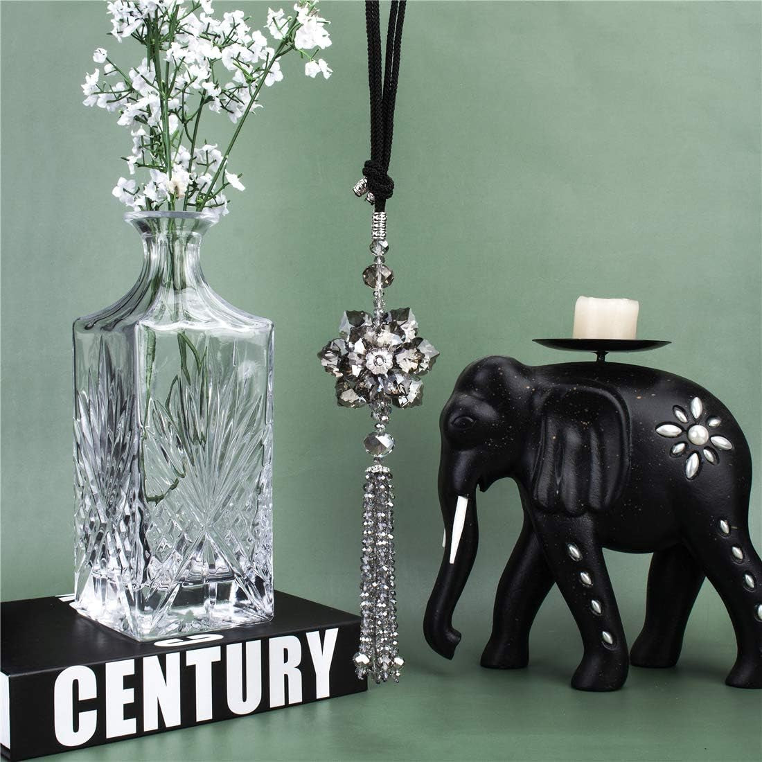 11.8 Inch Crystal Maple Leaf Car Pendant Lucky Hanging Rearview Mirror Ornament Car Interior Decor Accessories