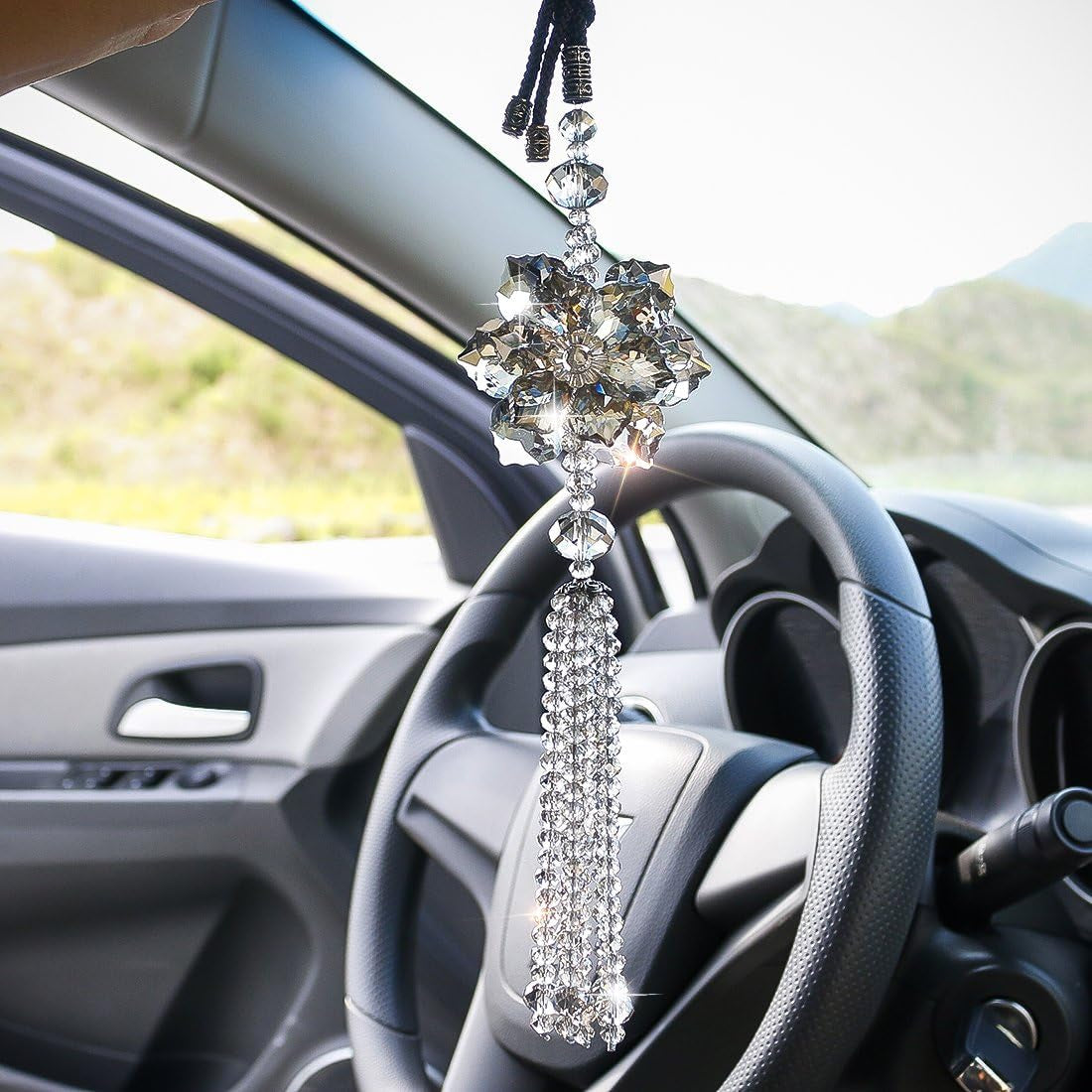 11.8 Inch Crystal Maple Leaf Car Pendant Lucky Hanging Rearview Mirror Ornament Car Interior Decor Accessories