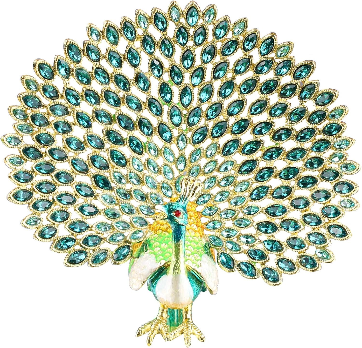 Peacock Jewelry Trinket Box Figurine Enamel Hinged Hand Painted Keepsake Decoration (Green)