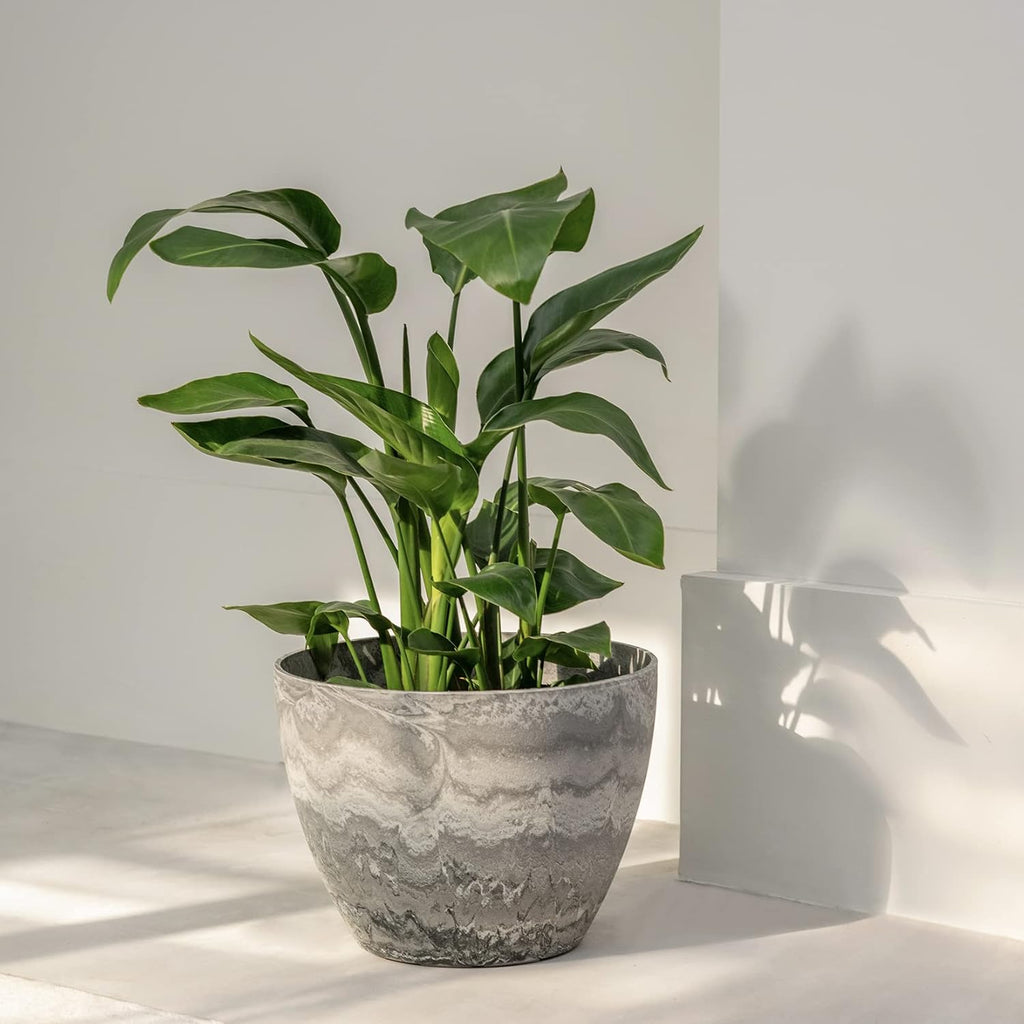 Large Planter Pot Indoor Outdoor - 14.2 Inch Tree Planter Flower Pot, Planters Container with Drain Holes (Marble)