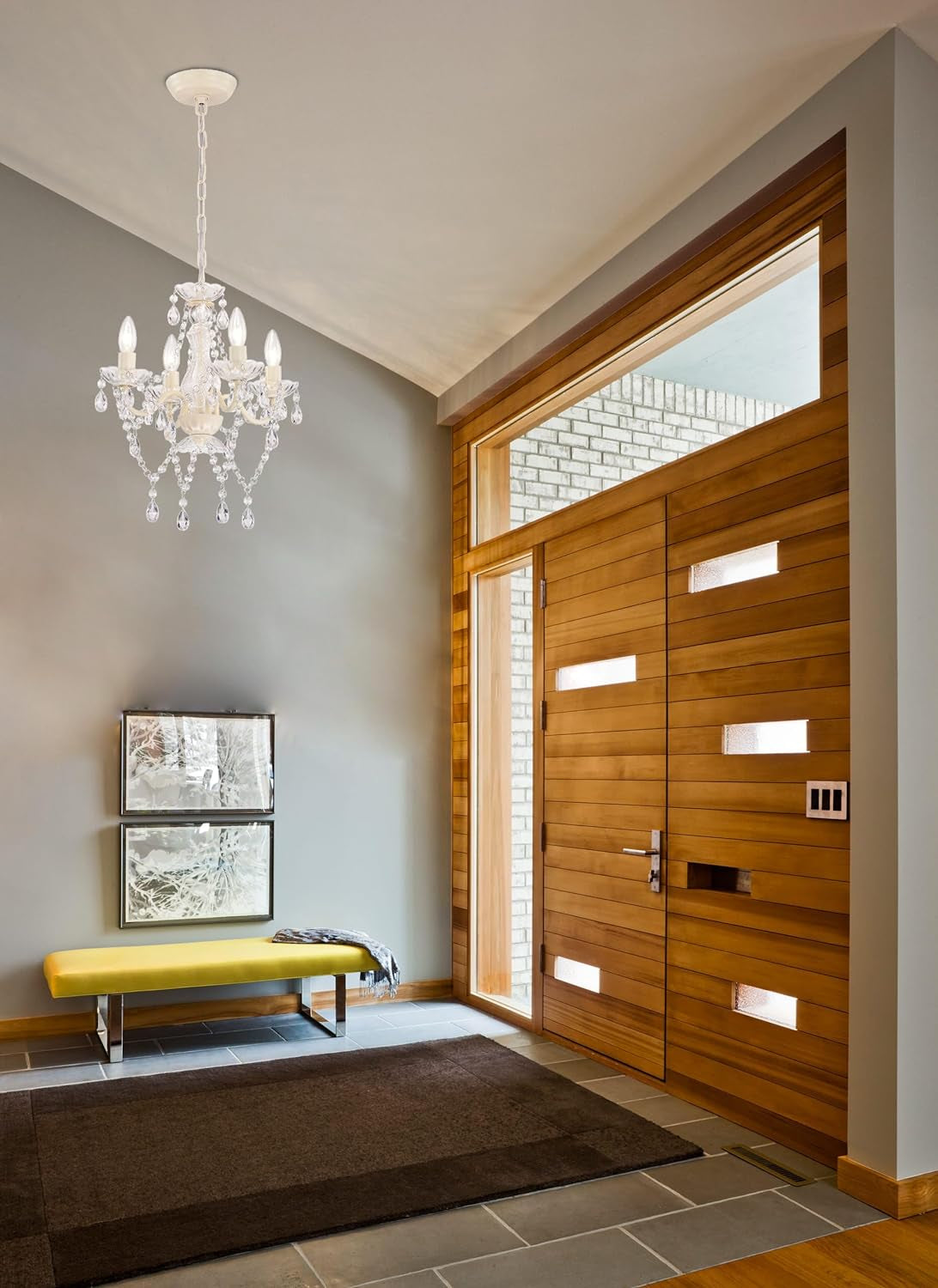 Mini Crystal Chandeliers Acrylic Beige Chandelier Lighting 4 Light Modern Hanging Light Fixtures