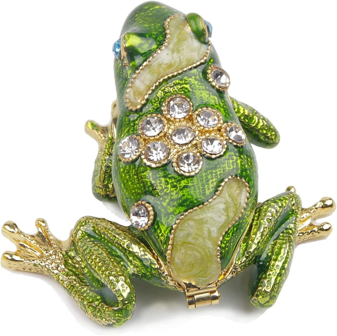 Hand Painted Crystal Frog Figurine Gift Idea Decorative Jewelry Boxes Hinged Trinket Box - Mothers Day Gifts