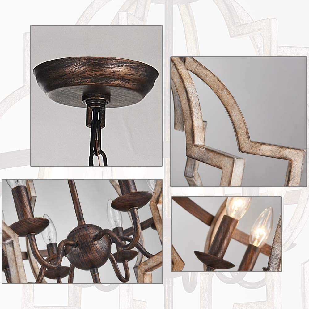 Orb 6-Light Chandelier Rustic Vintage Metal Chandelier Stardust Finish Foyer Chandelier Adjustable Height Dining Light Living Room Lighting Kitchen Chandelier UL Listed