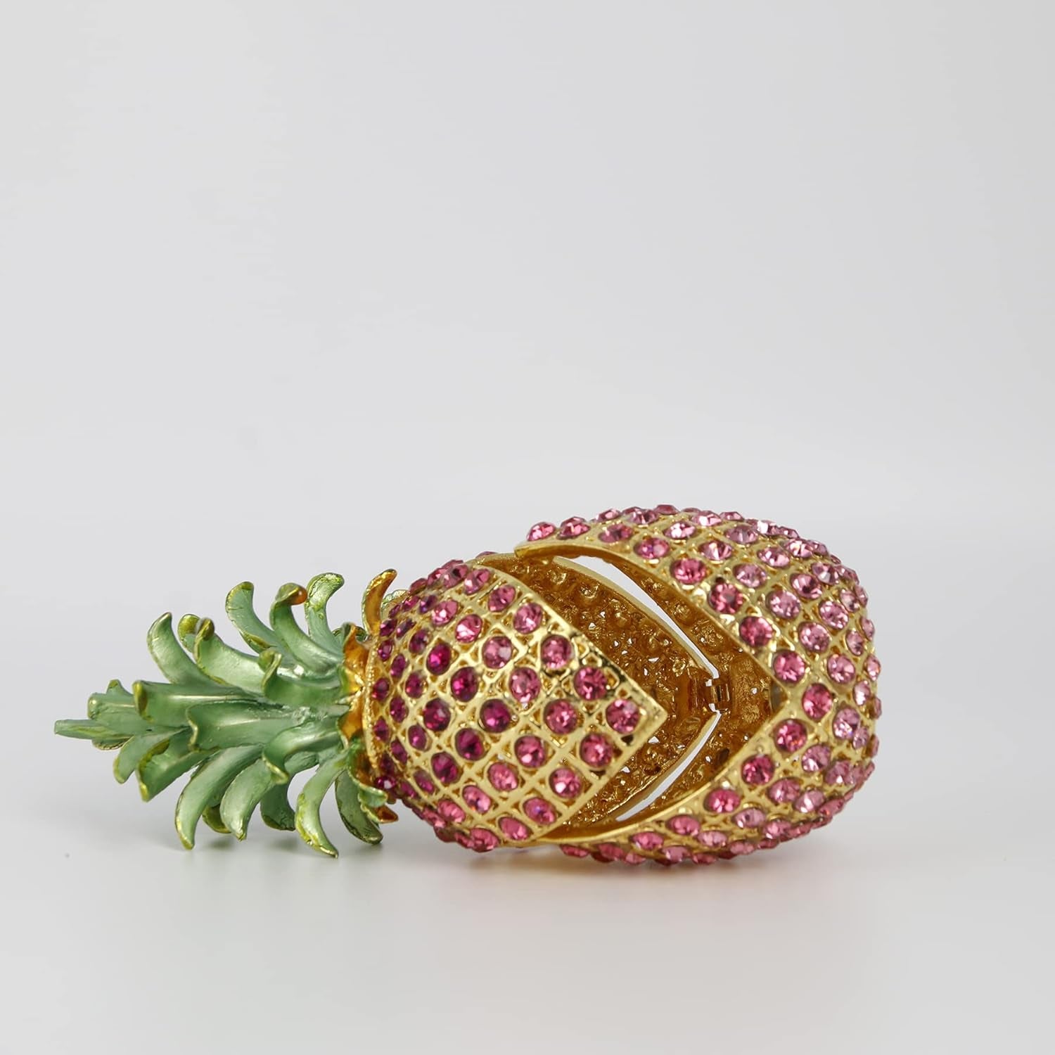 Large Pink Pineapple Jewelry Trinket Boxes Hinged Hand-Painted with Crystal Fruit Collectible Ornaments Gift Room Decor for Women Girls