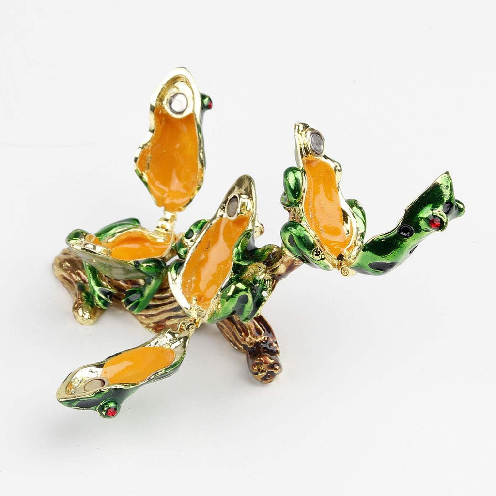 3 Frog Figurines Collectibles Jewelry Box Decorative Hinged Trinket Boxes