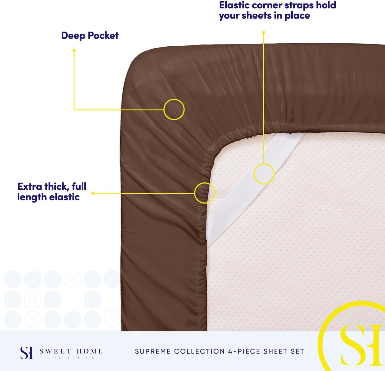Queen Size Bed Sheets - Breathable Luxury Sheets with Full Elastic & Secure Corner Straps Built in - 1800 Supreme Collection Extra Soft Deep Pocket Bedding Set, Sheet Set, Queen, Brown