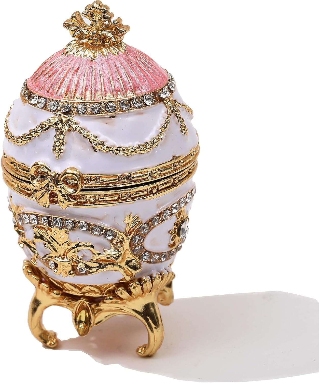 Unique Faberge Egg Trinket Box, Hand-Painted Enameled Hinged Jewelry Organizer, Vintage Bejeweled Storage, Mini Ring Earrings Jewelry Box, Figurine Collectible Keepsake Home Decor