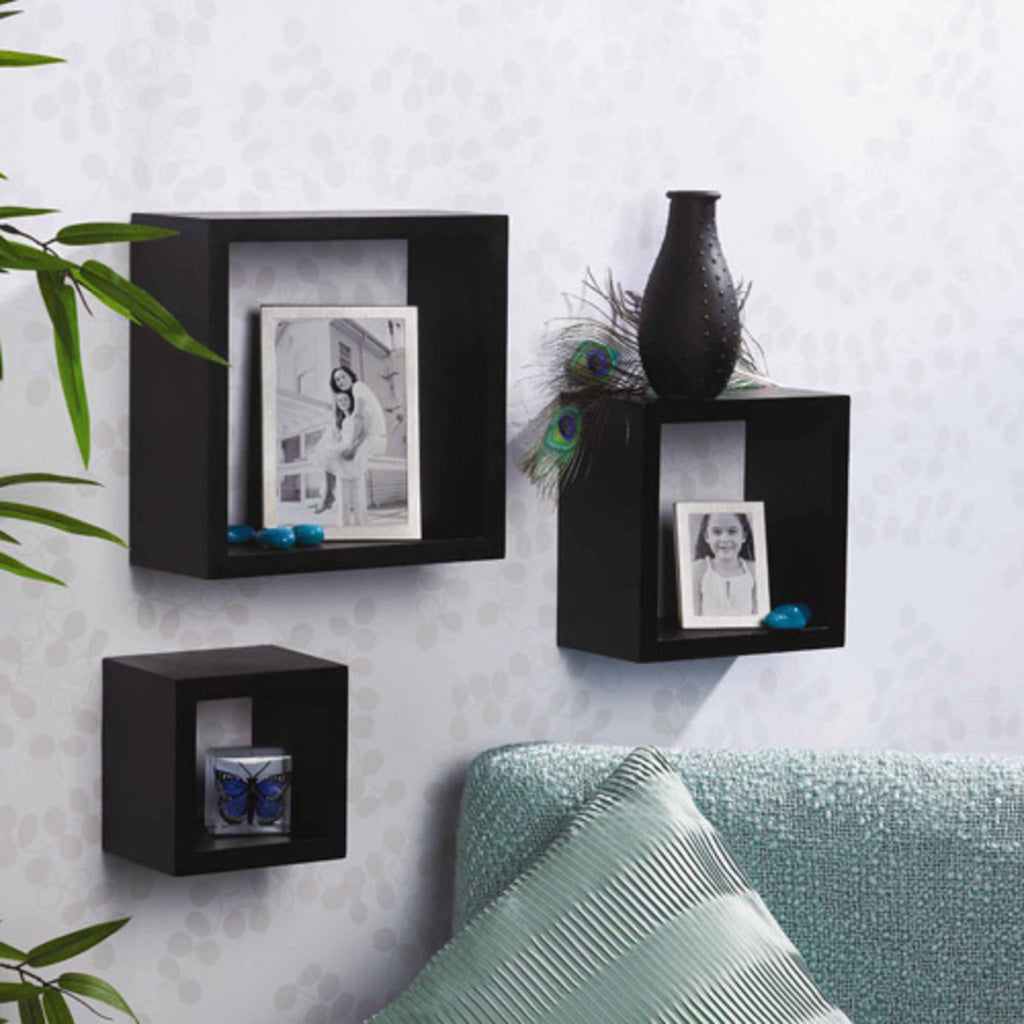 Black Square Shelves in Assorted Sizes, 3 Count