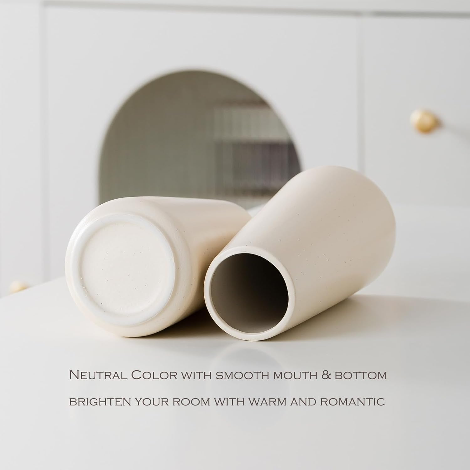 Beige Ceramic Vase - 8“ Neutral Vase Home Decor, Boho off White Vase, Cream Vases for Flower, Minimalist Modern Ivory Vases for Centerpieces, Room Decor, Living Room, Bedroom