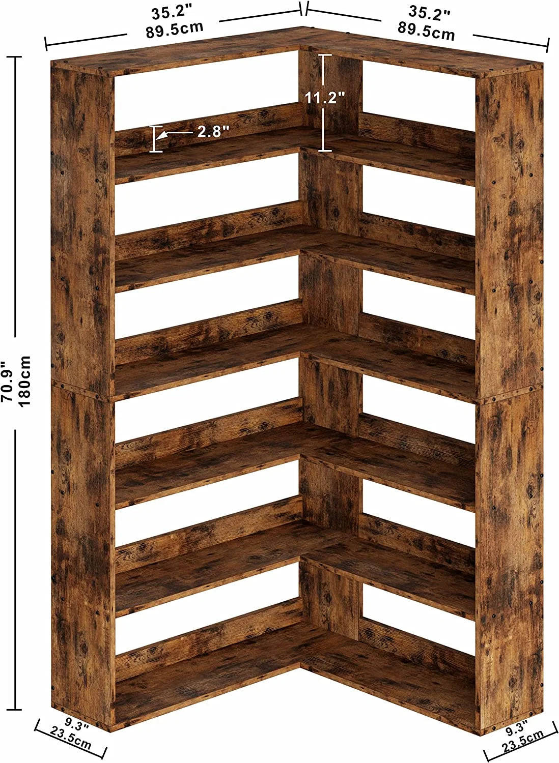 6-Tier Industrial Corner Bookcase with Baffles - Large Etagere Storage Rack for Home Office