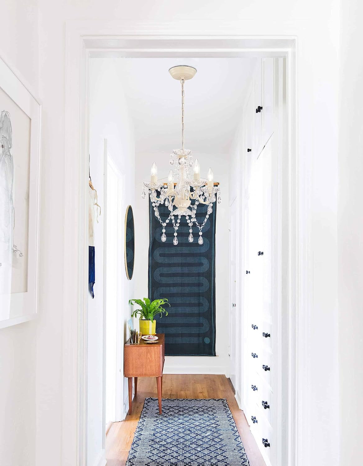 Mini Crystal Chandeliers Acrylic Beige Chandelier Lighting 4 Light Modern Hanging Light Fixtures