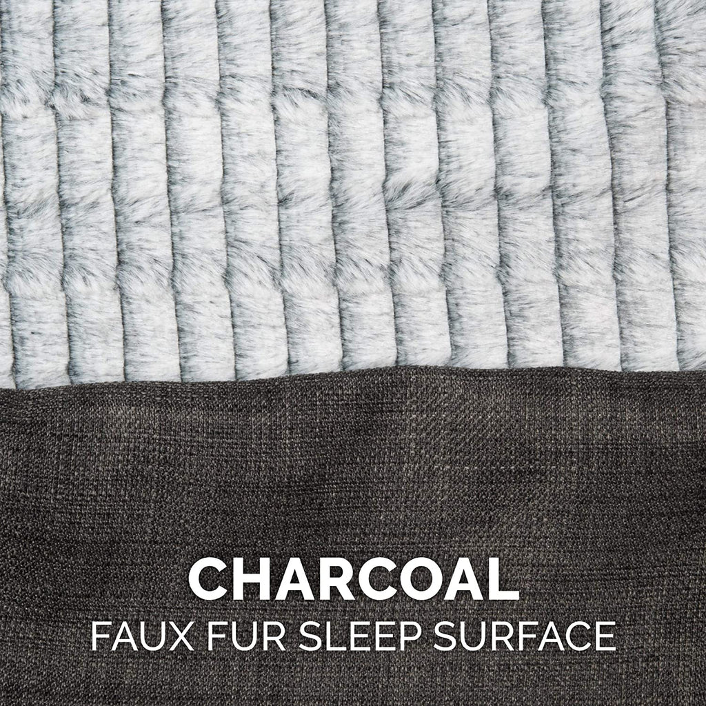 Orthopedic Dog Bed for Medium/Small Dogs W/ Removable Bolsters & Washable Cover, for Dogs up to 35 Lbs - Luxe Faux Fur & Performance Linen Sofa - Charcoal, Medium