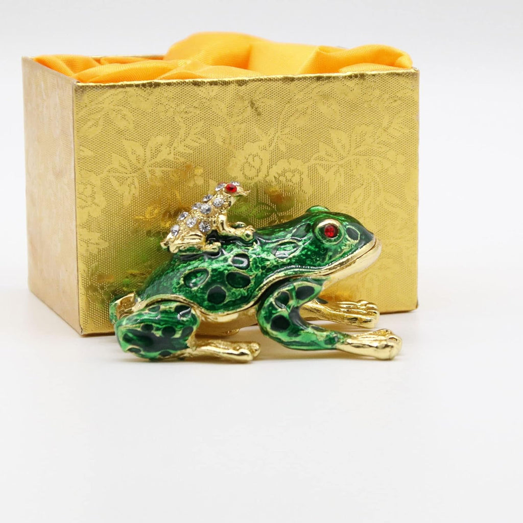 Frog Trinket Box Hinged Hand-Painted Enameled Crystal Frog Figurines Collectibles Jewelry Box Ring Holder, Unique Gift for Home Decor
