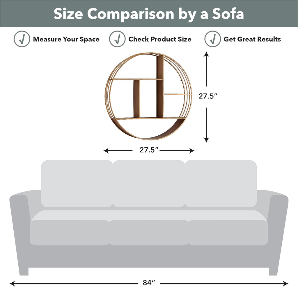 & Co. Gold Brooklyn Wall Shelf, round 3 Tier Wall Mounted Floating Shelf for Bathroom, Bedroom, Living Room Decor, Metal, Industrial, 27.5 Inches