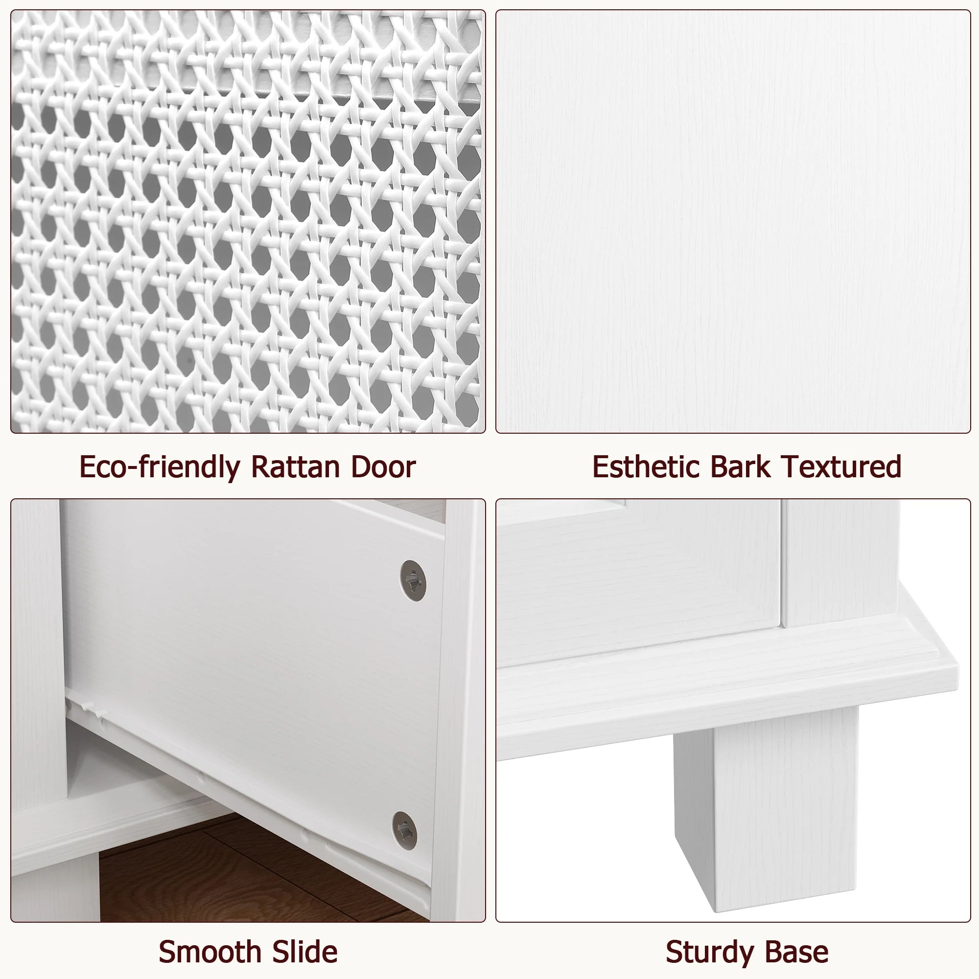 Bathroom Cabinet with Rattan Doors, Rattan Linen Storage Cabinet with 2 Drawers, White