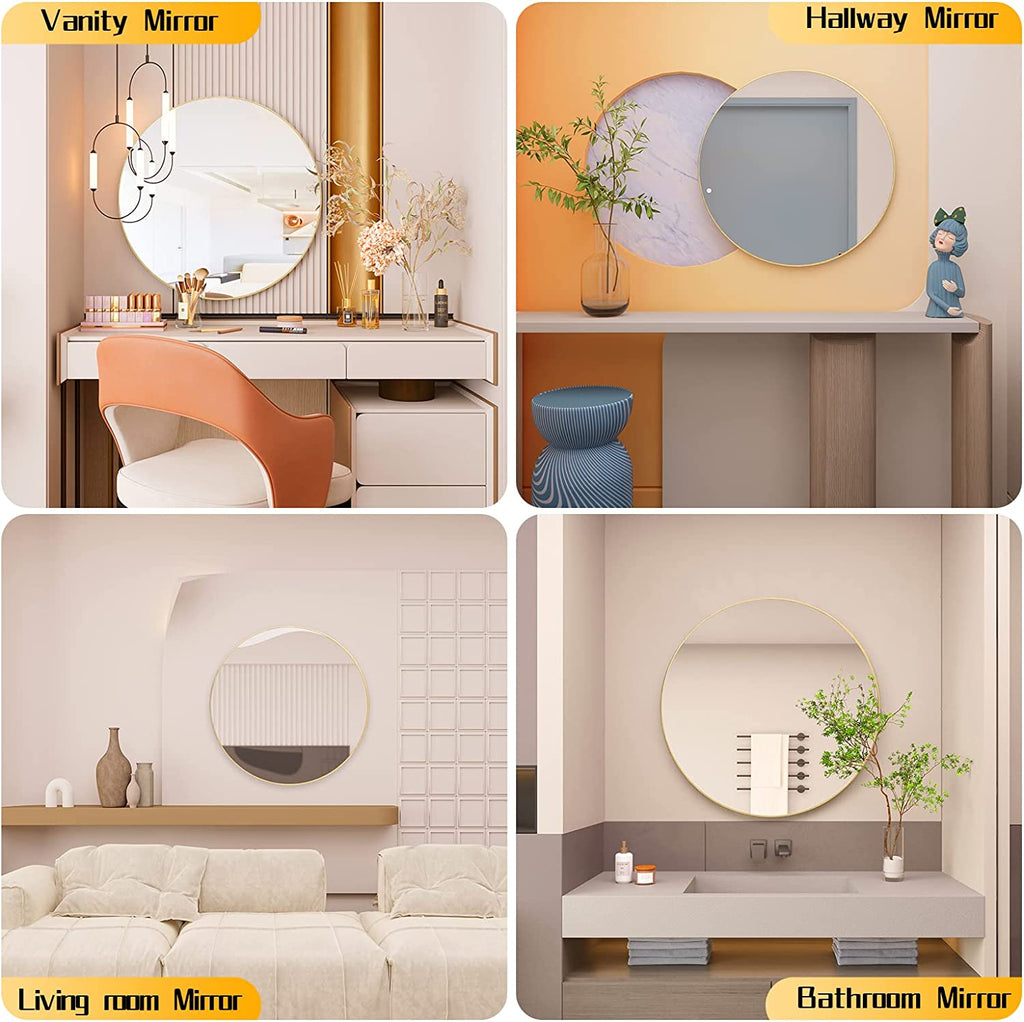 16" Wall Circle Mirror for Bathroom, Living Room, Vanity, Bedroom - Matte Gold round Mirror