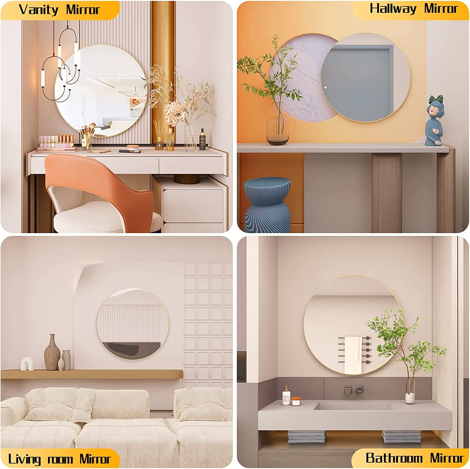 16" Wall Circle Mirror for Bathroom, Living Room, Vanity, Bedroom - Matte Gold round Mirror