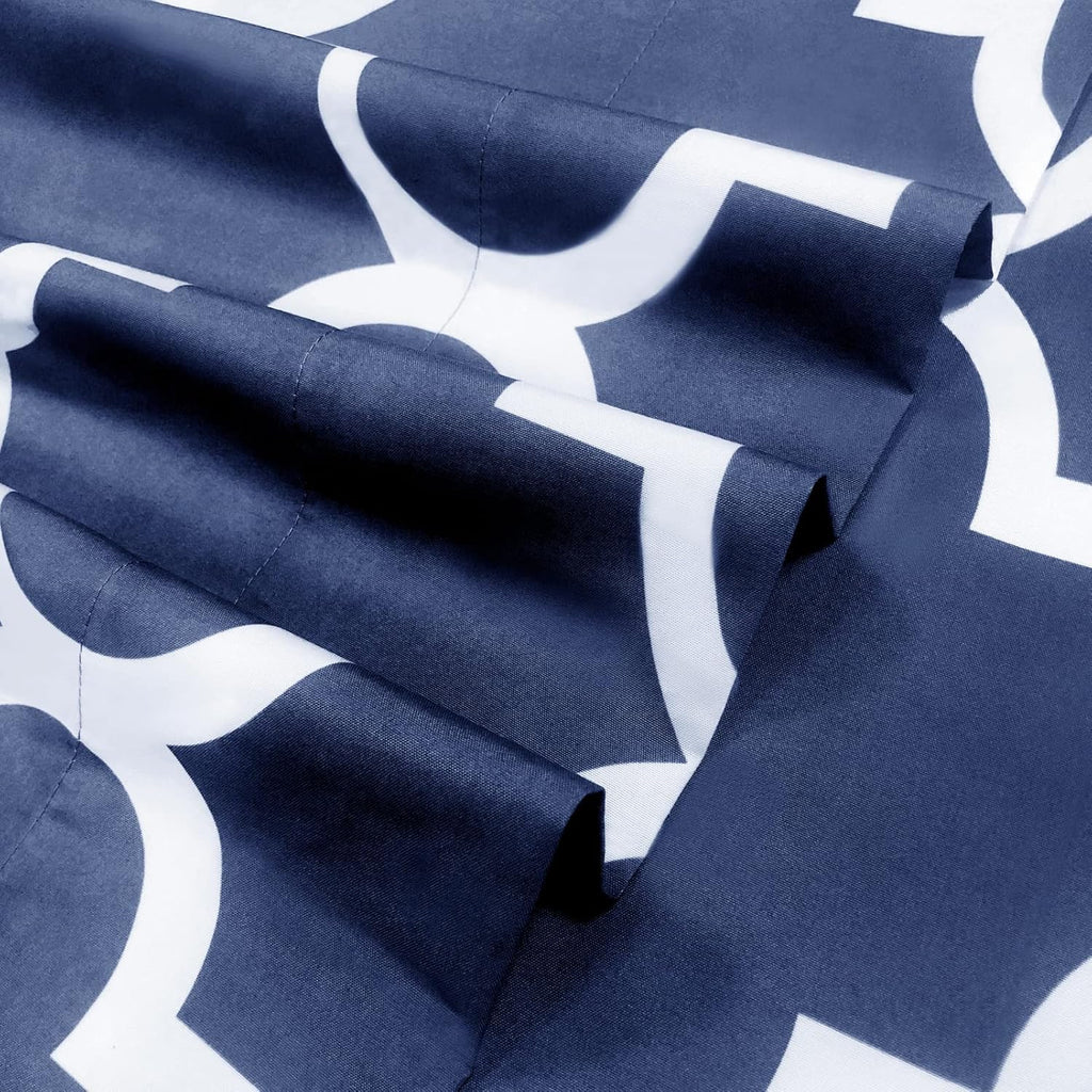Full Bed Sheet Set - Super Soft Brushed Microfiber 1800 Thread Count Full Sheets with 16 Inch Deep Pocket - Wrinkle Free - 4 Piece(Navy Quatrefoil with White Pattern)