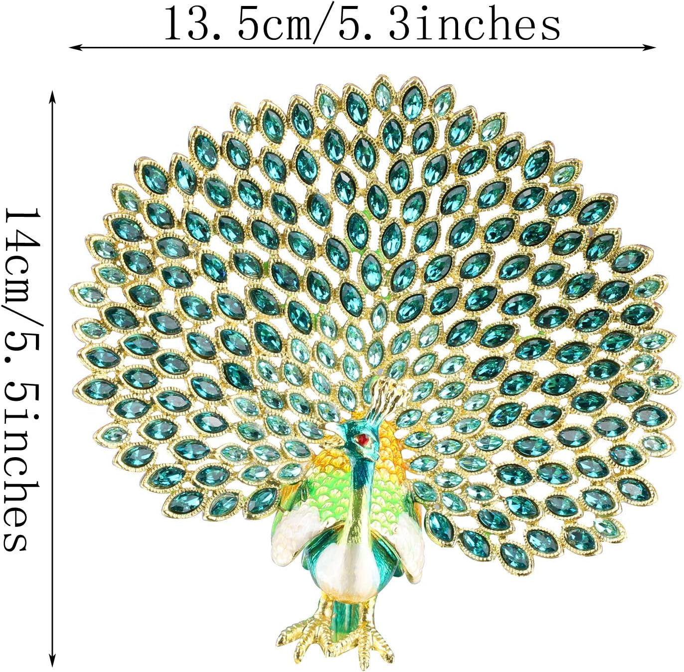 Peacock Jewelry Trinket Box Figurine Enamel Hinged Hand Painted Keepsake Decoration (Green)